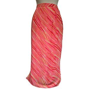 Y2K Vintage Maxi Skirt Side Slit Size 12 Pink Tiger Stripes Made In USA Hot Pink